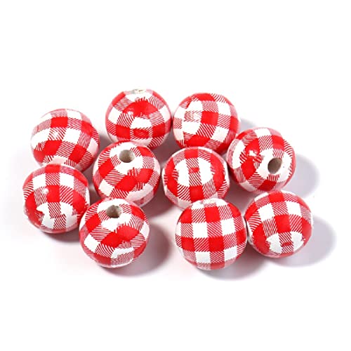 Decoendiy Büffelkarierte runde Holzperlen, 16 mm, Rot-Weiß, 100 Stück Decoendiy Büffelkarierte runde Holzperlen, 16 mm, Rot-Weiß, 100 Stück von Decoendiy