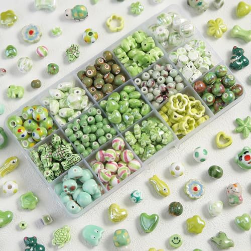 Decoendiy Keramik-Tierperlen, Fisch-/Seestern-Perlen, Herz-Stern-Perlen, handgefertigtes Porzellan, grüne Perlen, lose Abstandshalter, für Schmuckherstellung, Bastelbedarf, 50 Stück Decoendiy Keramik-Tierperlen, Fisch-/Seestern-Perlen, Herz-Stern-Perlen, handgefertigtes Porzellan, grüne Perlen, lose Abstandshalter, für Schmuckherstellung, Bastelbedarf, 50 Stück von Decoendiy