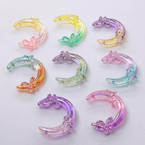Decoendiy Transparente große Perlen in Mondform, 42 x 33 mm, für Schmuckherstellung, gerades Loch, Farbverlauf, Schmetterling, Sterne, Mond, bunte Glitzerkristalle, Mondperlen, für DIY-Armbänder von Decoendiy
