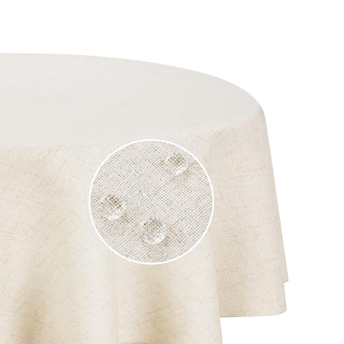 Deconovo Tischdecke Abwaschbar Wasserabweisende Tischdecken für Esszimmer Küche Wohnzimmer Garten Tischwäsche Lotuseffekt Tischtuch Leinenoptik pflegeleicht, Rund 140 cm, Creme, 1 Stück von Deconovo