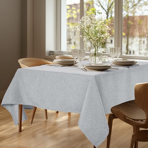 Deconovo Abwaschbare Tischdecke Lotuseffekt Gartentischdecke Leinenoptik Wasserabweisende Tischdecken Table Cloth pflegeleicht Rechteckig Tischwäsche für Esszimmer Küche, 130x160 cm, Hellgrau, 1 Stück von Deconovo