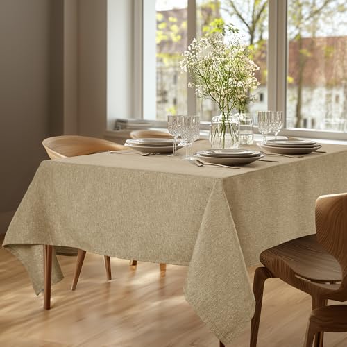Deconovo Abwaschbare Tischdecke Lotuseffekt Leinenoptik Gartentischdecke Wasserabweisende Tischdecken Rechteckig stilvolle Tischwäsche für Esszimmer Küche, 140x240 cm, Taupe, 1 Stück von Deconovo