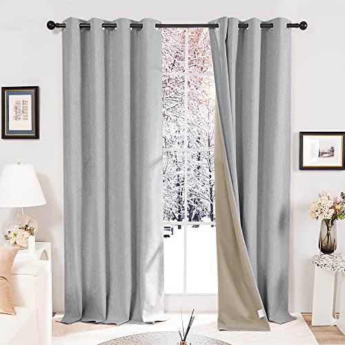 Deconovo Blickdichte Vorhänge Gardinen Schlafzimmer Ösenvorhang Verdunkelung Leinenoptik Thermo gegen Kälte Thermogardine Hitzeschutz Dicke Kälteschutz, 183x132 cm(HöhexBreite), Dunkelgrau, 2er Set von Deconovo