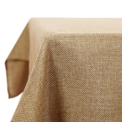 Deconovo Leinenoptik Tischdecke Abwaschbar Wasserabweisend Tischwäsche Lotuseffekt Tischtuch Eckig Tischdecken für Esstisch Küche Garten Wohnzimmer, 137x200 cm, Ockerbraun, 1 Stück von Deconovo