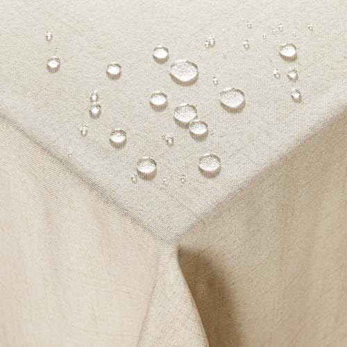 Deconovo Tischdecke Abwaschbar Tischdecken Lotuseffekt Tischtuch Leinenoptik Wasserabweisende Tischwäsche Rechteckig für Esszimmer Küche Wohnzimmer Garten pflegeleicht, 130x220 cm, Creme, 1 Stück von Deconovo