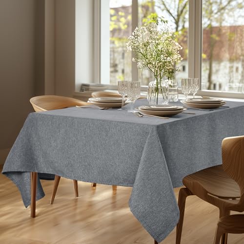 Deconovo Tischdecke Abwaschbar Gartentischdecke Lotuseffekt Leinenoptik Wasserabweisende Tischdecken Rechteckig stilvolle Tischwäsche für Esszimmer Küche, 130x220 cm, Dunkelgrau, 1 Stück von Deconovo