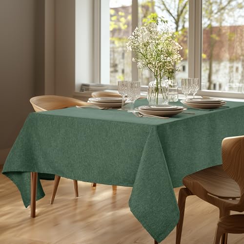 Deconovo Tischdecke Abwaschbar Lotuseffekt Gartentischdecke Leinenoptik Wasserabweisende Tischdecken Rechteckig stilvolle Tischwäsche für Esszimmer Küche, 130x220 cm, Dunkelgrün, 1 Stück von Deconovo