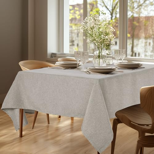 Deconovo Tischdecke Abwaschbar Lotuseffekt Gartentischdecke Leinenoptik Wasserabweisende Tischdecken Rechteckig stilvolle Tischwäsche für Esszimmer Küche, 130x220 cm, Leinen, 1 Stück von Deconovo