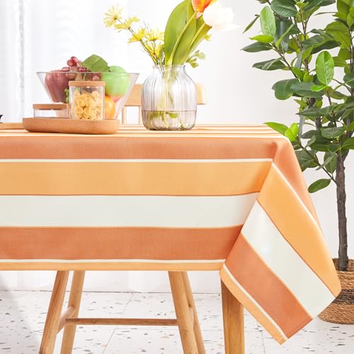 Deconovo Tischdecke Abwaschbar Tischdecken Wasserabweisende Lotuseffekt Tischwäsche pflegeleicht Tischtuch strapazierfähige für Esstisch, 140x180 cm, Orange, 1 Stück von Deconovo