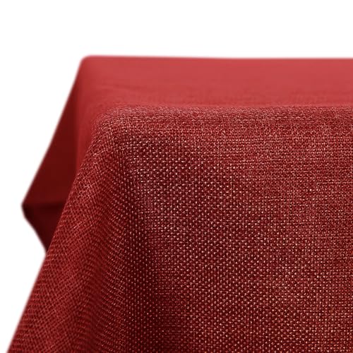 Deconovo Tischwäsche Tischdecke Wasserabweisend Tischdecken Lotuseffekt Tischtuch Leinenoptik Tischwäsche, 130x220 cm, Rot, 1 Stück von Deconovo