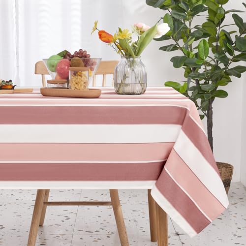 Deconovo Tischdecke abwischbar Wasserabweisende Lotuseffekt Tischwäsche pflegeleicht Tischtuch Tischschutz Langlebige Tischdecken für Esstisch Küche Wohnzimmer, 140x300 cm, Ziegelrot + Rosa, 1 Stück von Deconovo