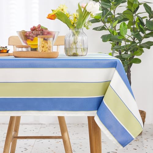 Deconovo Tischdecke für Esstisch Lotuseffekt Tischwäsche Wasserabweisende pflegeleicht Tischtuch Tischschutz Langlebige Tischdecken für Küche Büro Wohnzimmer, 130x220 cm, Hellgrün + Blau, 1 Stück von Deconovo