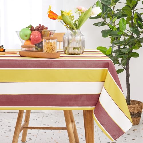Deconovo Tischdecke für Esstisch Lotuseffekt Tischwäsche Wasserabweisende pflegeleicht Tischtuch Tischschutz Langlebige Tischdecken für Küche Büro Wohnzimmer, 140x240 cm, Rot + Gelb, 1 Stück von Deconovo