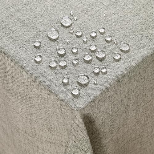 Deconovo Tischdecke Abwaschbar Tischdecken Wasserabweisende Tischwäsche für Esszimmer Küche Wohnzimmer Garten Lotuseffekt Tischtuch Leinenoptik pflegeleicht, 130x130 cm, Leinen, 1 Stück von Deconovo