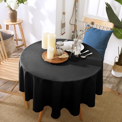 Deconovo Tischwäsche Abwaschbar Tischtuch Tischdecke Tischdeko Wasserabweisend Tischwäsche Lotuseffekt Tischtücher, Rund, 160cm, Schwarz, 1 Stück von Deconovo