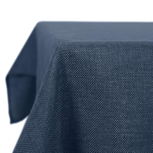 Deconovo Tischwäsche Tischdecke Wasserabweisend Tischdecken Lotuseffekt Tischtuch Leinenoptik Tischwäsche, 130x220 cm, Dunkelblau, 1 Stück von Deconovo