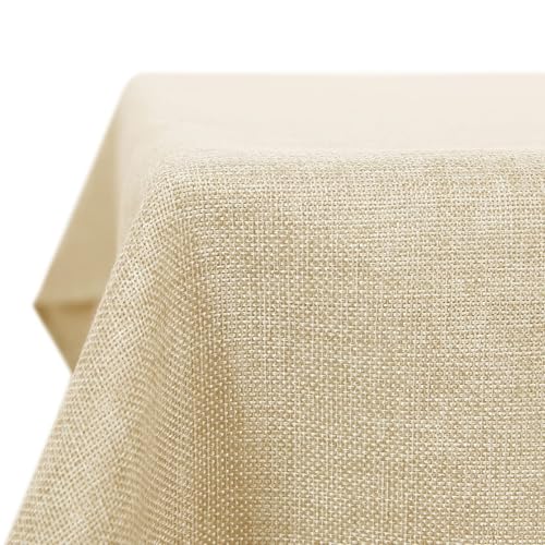 Deconovo Outdoor Tischdecke Abwaschbar Gartentischdecke Wetterfest Tischwäsche Wasserabweisend Tischwäschen Tischdecken Lotuseffekt Tischtuch Leinenoptik für Esszimmer Küche 130x280 cm, Beige, 1 Stück von Deconovo