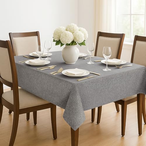 Deconovo Tischdecke Abwaschbar Tischwäsche Wasserabweisende Lotuseffekt Tischdecken Esszimmer Tischtuch für Esstisch Küche Garten Wohnzimmer Tischschutz pflegeleicht, 130x130 cm, Dunkelgrau, 1 Stück von Deconovo