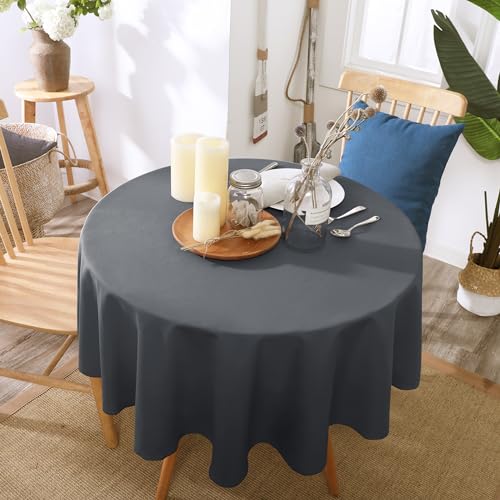 Deconovo Tischwäsche Wasserdicht Tischtuch Tischdecke Wasserabweisend Tischwäsche Lotuseffekt Tischtücher Tischdeko, Rund, 160cm, Dunkelgrau, 1 Stück von Deconovo