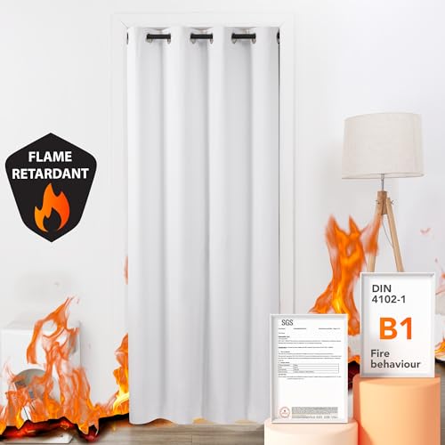 Deconovo Total Verdunkelungsgardinen mit Ösen Schwer Entflammbar Gardinen Blickdichte Vorhänge Thermovorhang Modisch Vorhang Kinderzimmer, 138x132 cm(HöhexBreite), Weiß, 1 Stück von Deconovo