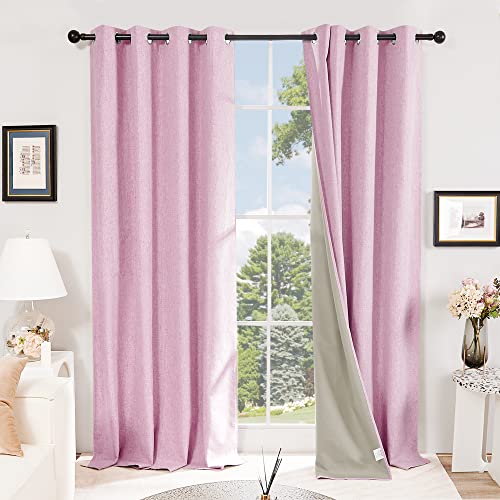 Deconovo Vollverdunkelungsgardinen mit Ösen Blickdichte Vorhänge mit Leinenoptik Thermovorhang, 245x140 cm(HöhexBreite), Pink, 2er Set von Deconovo