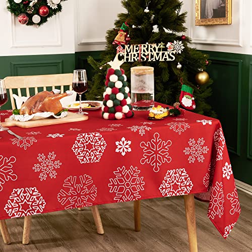 Deconovo Weihnachten Tischdecke Wasserabweisend Tischwäsche Lotuseffekt Tischtuch, 130x220 cm, Schneeflocke, 1 Stück von Deconovo