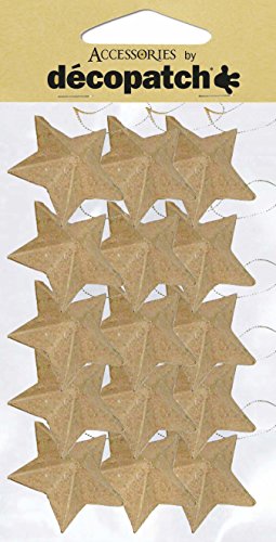 Décopatch AC355O 15 Sternen aus Pappmaché, 2 x 4 x 4 cm, zum Verzieren und Aufhängen, Kartonbraun, 15er Pack von Decopatch