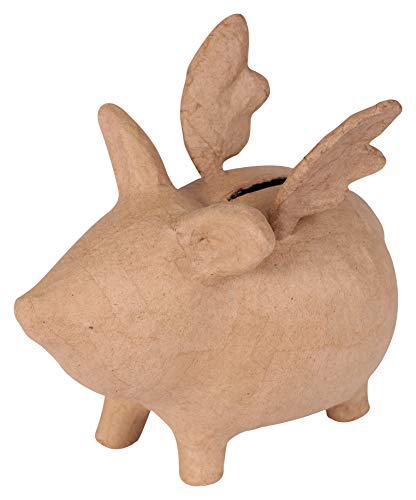 Decopatch AC842C Un support en papier brun mâché 15,5x11x14 cm, Tirelire cochon volant Unterstützt, Schwein fliegend von Decopatch