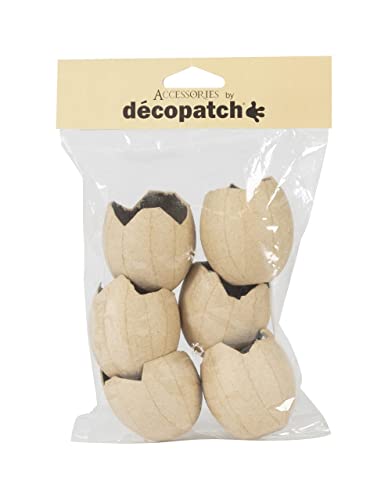 Décopatch AC897C - Set mit 6 Übertöpfen aus Pappmaché, Eierform, 5cm, für Wohndeko, einfach zum Verzieren, Kartonbraun, 1 Set von Decopatch
