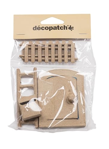 Décopatch AC921C - Set Miniatur-Objekte für Mäusehaus, aus Pappmaché, zum Verzieren, 12,5x2x21 cm, Kartonbraun, DIY Aktivität, 1 Set von Décopatch