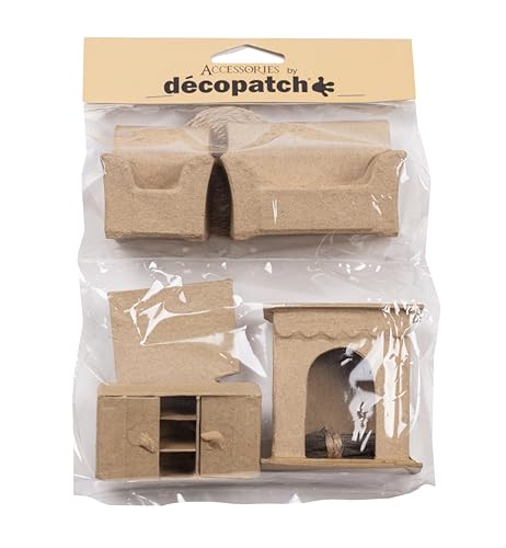 Décopatch AC923C - Set 6 Miniaturen aus Pappmaché, Wohnzimmer sortiert, zum Verzieren, 20 x 4,5 x 23 cm, DIY Aktivität, 1 Set von Decopatch