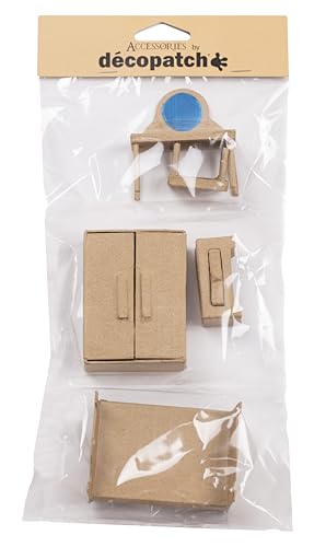 Décopatch AC924C - Set 6 Miniaturen aus Pappmaché, Schlaffzimmer sortiert, zum Verzieren, 15,5 x 4,5 x 33 cm, DIY Aktivität, 1 Set von Décopatch