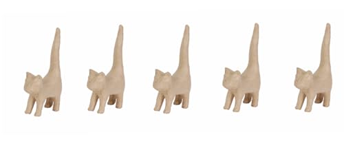 Décopatch AP129Opack - Packung 5 Träger - Ringhalter - Ringständer zum Verzieren, aus Pappmaché, Katze mit langem Schwanz, 9,3x3,5x16,5 cm, Kraftbraun, 1 Pack von décopatch