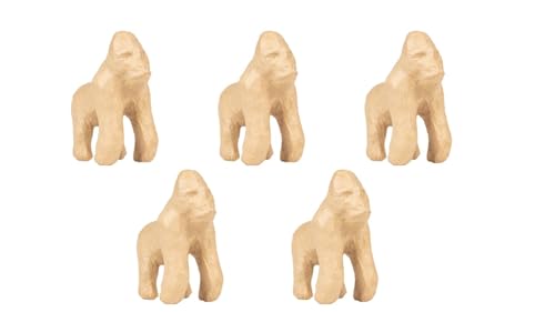 Décopatch AP206C - Set mit 5 Tierfiguren aus Pappmaché, zum Verzieren, 10x5,5x12 cm, DIY Aktivität, Kartonbraun, Gorilla Affe, 1 Set von Décopatch