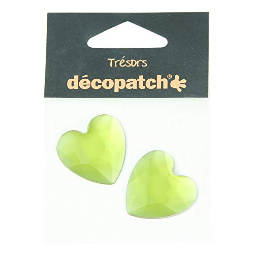 Décopatch BJ028O Packung mit 2 Schmuck (Herzform, ideal für Ihre Pappmachés und Bastelprojekte, 30mm, tolle Lichteffekte) 2 Stück grün von Decopatch