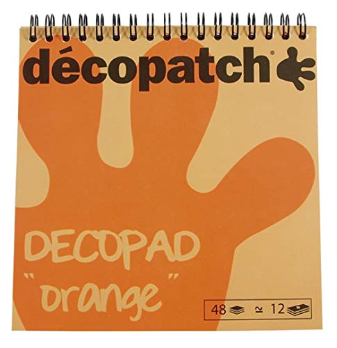 Décopatch BLOC01O Décopad Block (praktisch und einfach zum Verwenden, 48 Blatt, 12 verschiedenen Motiven, 15 x 15cm, ideal für Ihre Pappmachés und Bastelprojekte) 1 Block orange von Decopatch
