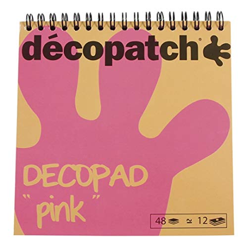 Décopatch BLOC02O Décopad Block (praktisch und einfach zum Verwenden, 48 Blatt, 12 verschiedenen Motiven, 15 x 15cm, ideal für Ihre Pappmachés und Bastelprojekte) 1 Block rosa von Decopatch