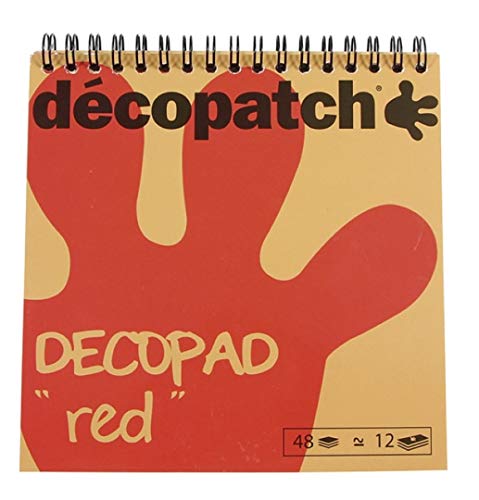 Décopatch BLOC03O Décopad Block (praktisch und einfach zum Verwenden, 48 Blatt, 12 verschiedenen Motiven, 15 x 15cm, ideal für Ihre Pappmachés und Bastelprojekte) 1 Block rot von Decopatch