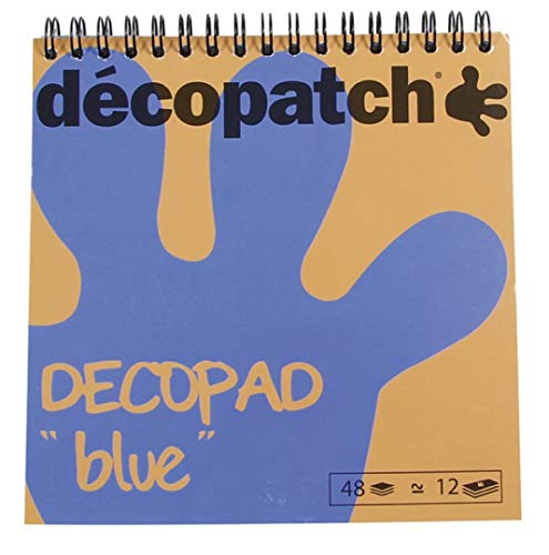 Décopatch BLOC04O Décopad Block (praktisch und einfach zum Verwenden, 48 Blatt, 12 verschiedenen Motiven, 15 x 15cm, ideal für Ihre Pappmachés und Bastelprojekte) 1 Block blau von Decopatch