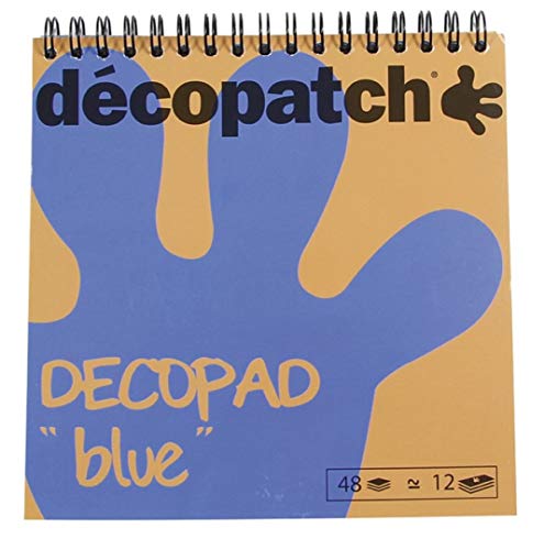 Décopatch BLOC04O Décopad Block (praktisch und einfach zum Verwenden, 48 Blatt, 12 verschiedenen Motiven, 15 x 15cm, ideal für Ihre Pappmachés und Bastelprojekte) 1 Block blau von décopatch