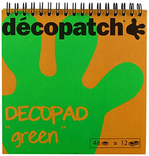 Décopatch BLOC05O Décopad Block (praktisch und einfach zum Verwenden, 48 Blatt, 12 verschiedenen Motiven, 15 x 15cm, ideal für Ihre Pappmachés und Bastelprojekte) 1 Block grün von Décopatch