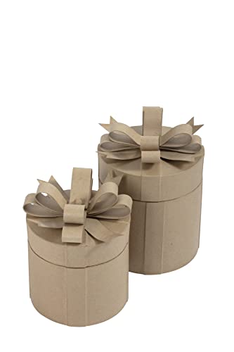 Décopatch BT081C - Set mit 2 Geschenkboxen aus Pappmaché mit Schleife, rund 26x26x27cm, zum Verzieren, 1 Set, Kartonbraun Décopatch BT081C - Set mit 2 Geschenkboxen aus Pappmaché mit Schleife, rund 26x26x27cm, zum Verzieren, 1 Set, Kartonbraun von Decopatch