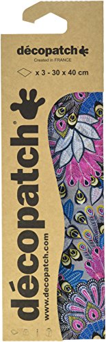Decopatch C538O Papier, 395 x 298 mm, 3er Pack, silber mit rosa/blauen pfauenfeder Decopatch C538O Papier, 395 x 298 mm, 3er Pack, silber mit rosa/blauen pfauenfeder von Decopatch