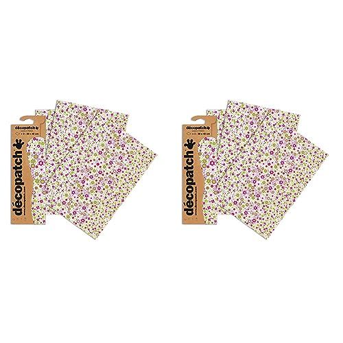 Decopatch C571O - Packung mit 3 gleichen Bögen, Papier No. 571 (grün pink Blümchen, 395 x 298 mm) 1 Pack (Packung mit 2) von Decopatch