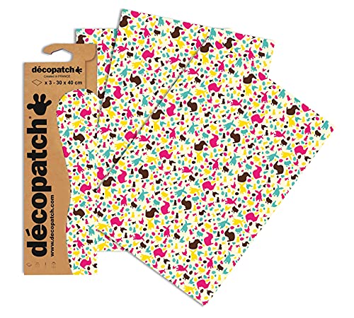 Decopatch C682O - Packung mit 3 gleichen Bögen, Papier No. 682, 30x40 cm, ideal zu Ostern, Vögel mit gelbem Hintergrund, 1 Pack von Decopatch