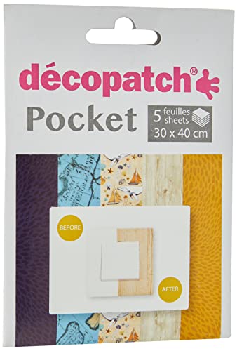Decopatch Décopatch DP0015 Packung Décopocket mit 5 Papierbogen (30 x 40 cm) (gefaltet, 13 x 9,5 cm, praktisch zum Transportieren und einfach zum Verwenden) 1 Pack farbig sortiert von Décopatch