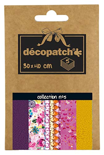 Decopatch Décopatch DP005O Packung Décopocket mit 5 Papierbogen (30 x 40 cm) (gefaltet, 13 x 9,5 cm, praktisch zum Transportieren und einfach zum Verwenden) 1 Pack farbig sortiert von décopatch