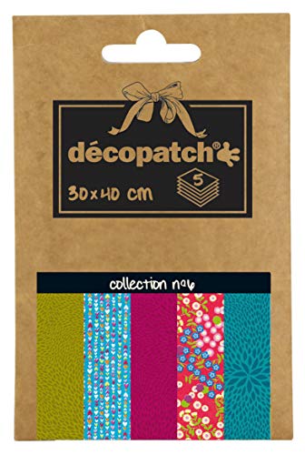 Decopatch DP006O Packung Décopocket mit 5 Papierbogen (30 x 40 cm) (gefaltet, 13 x 9,5 cm, praktisch zum Transportieren und einfach zum Verwenden) 1 Pack farbig sortiert von Decopatch