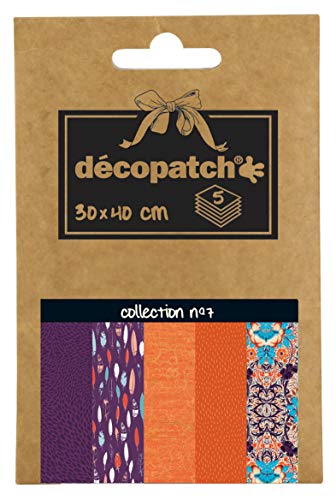 Décopatch DP007O Packung Décopocket mit 5 Papierbogen (30 x 40 cm) (gefaltet, 13 x 9,5 cm, praktisch zum Transportieren und einfach zum Verwenden) 1 Pack farbig sortiert von Decopatch