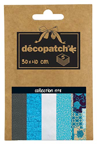 Décopatch DP008O Packung Décopocket mit 5 Papierbogen (30 x 40 cm) (gefaltet, 13 x 9,5 cm, praktisch zum Transportieren und einfach zum Verwenden) 1 Pack farbig sortiert von Decopatch